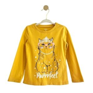 Carter's Kids Mustard Color Cat Princess Long Sleeve “Purrfect” Tee Girls 3T